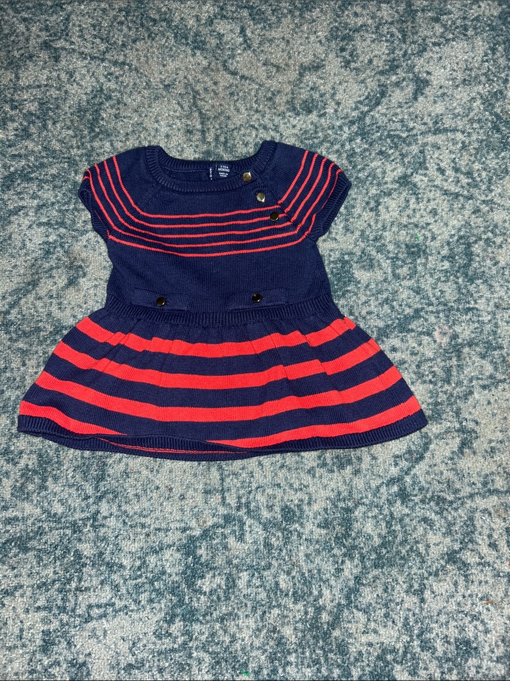 Janie and Jack Navy and Red Striped Knit Dress with Button Details